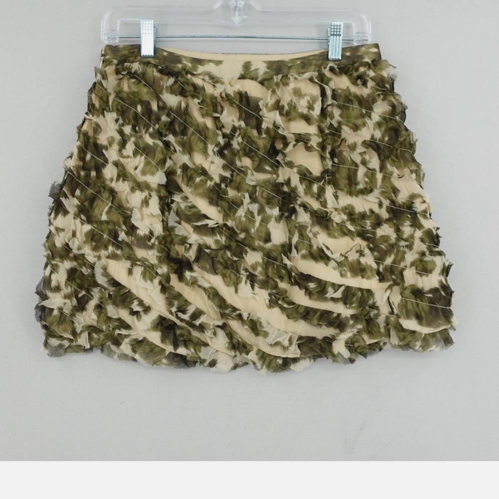 J. Crew camo ruffle fringe skirt- 100% silk